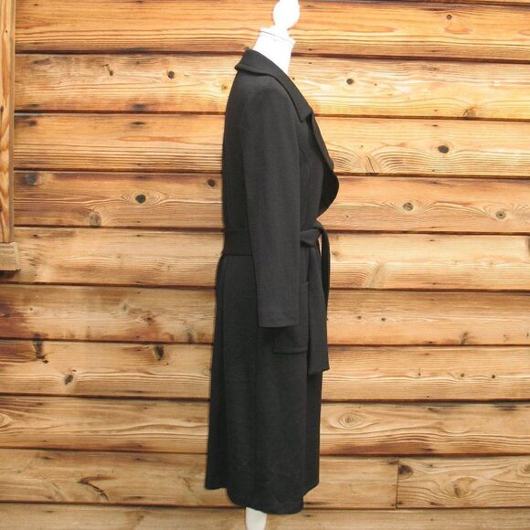 St John Caviar Black Knit Wool Blend Belted Coat - Picture 3 of 9